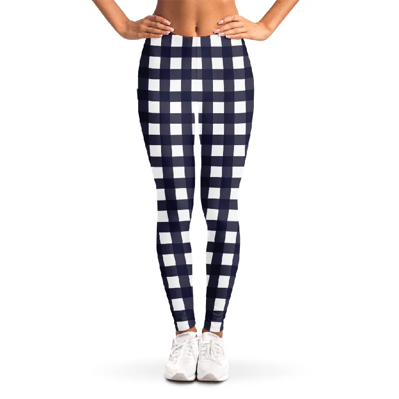 Massive Deals Navy And White Check Pattern Print Women's Leggings