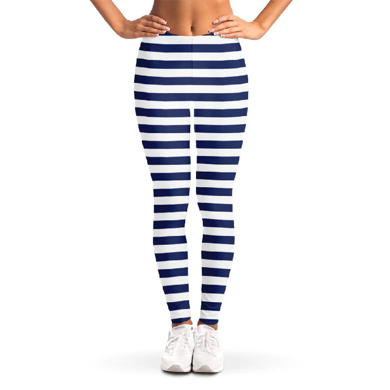 Price Cut Navy And White Striped Pattern Print Women's Leggings