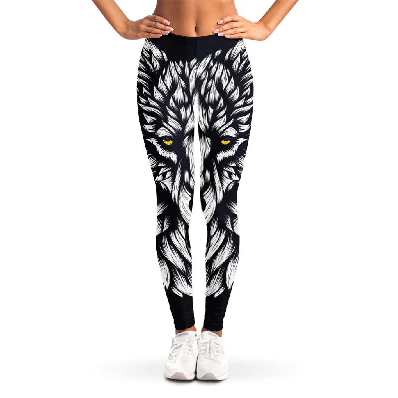 New Markdowns Navy And White Wolf Print Women's Leggings