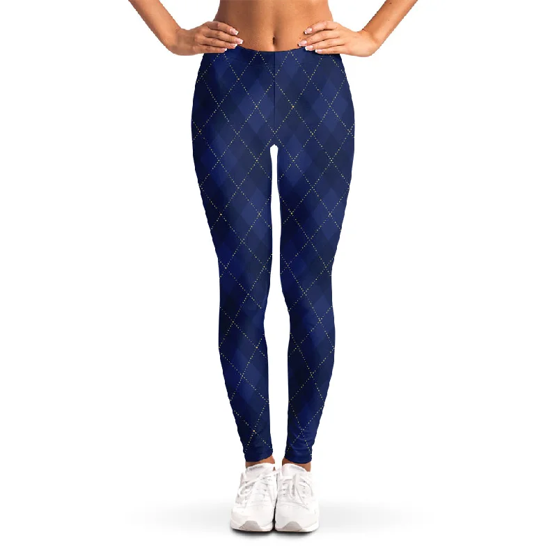 Lowest Price Navy Blue Argyle Pattern Print Women's Leggings