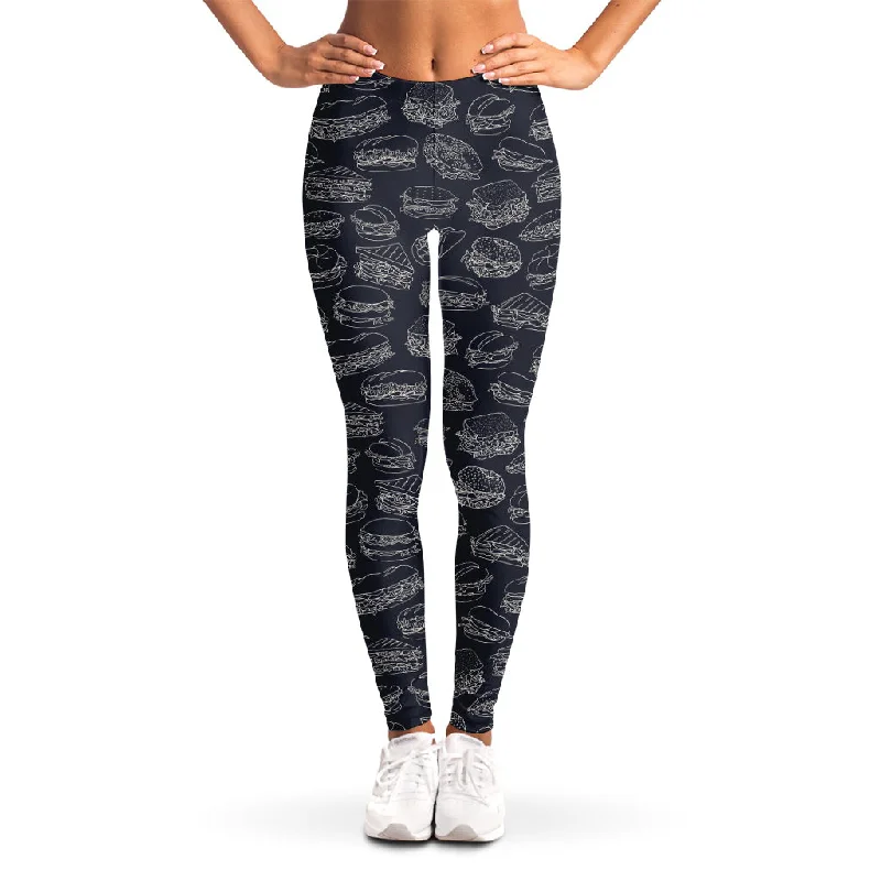 Buy Now Navy Doodle Sandwich Pattern Print Women's Leggings