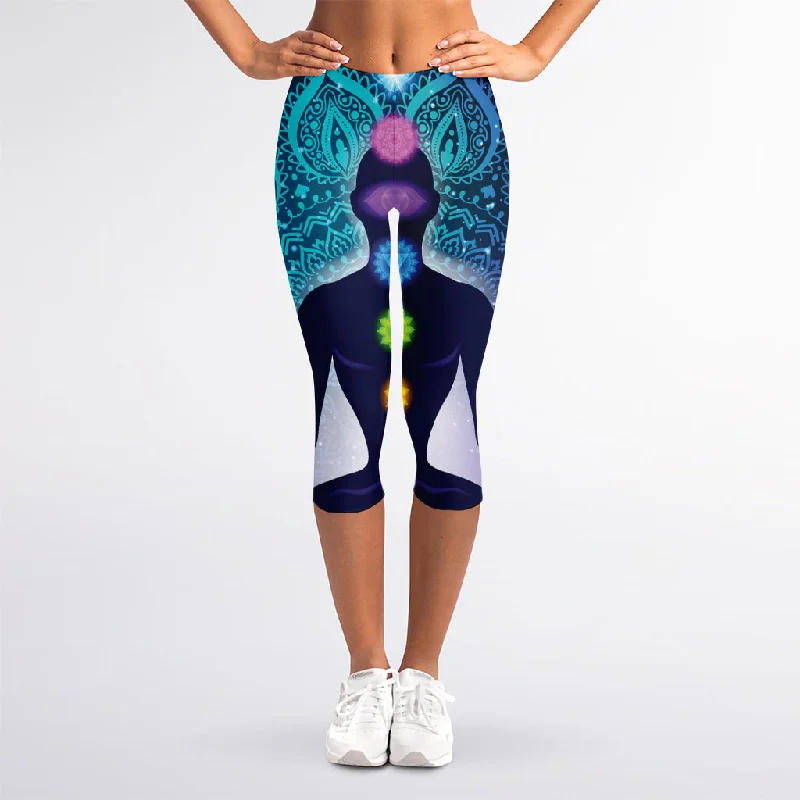 Shop and Save Nine Chakras Aura Print Women's Capri Leggings