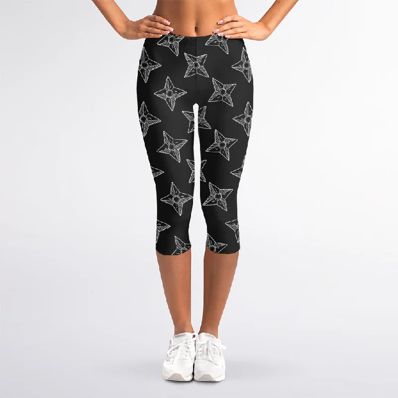 Online Only Ninja Weapon Pattern Print Women's Capri Leggings