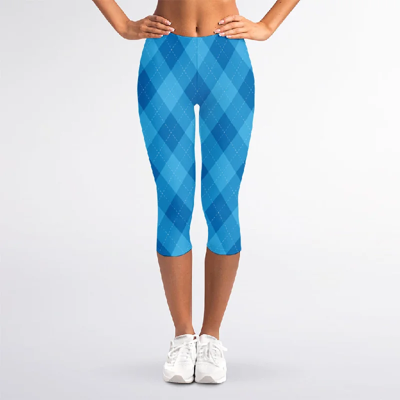 Deep Discounts Ocean Blue Argyle Pattern Print Women's Capri Leggings
