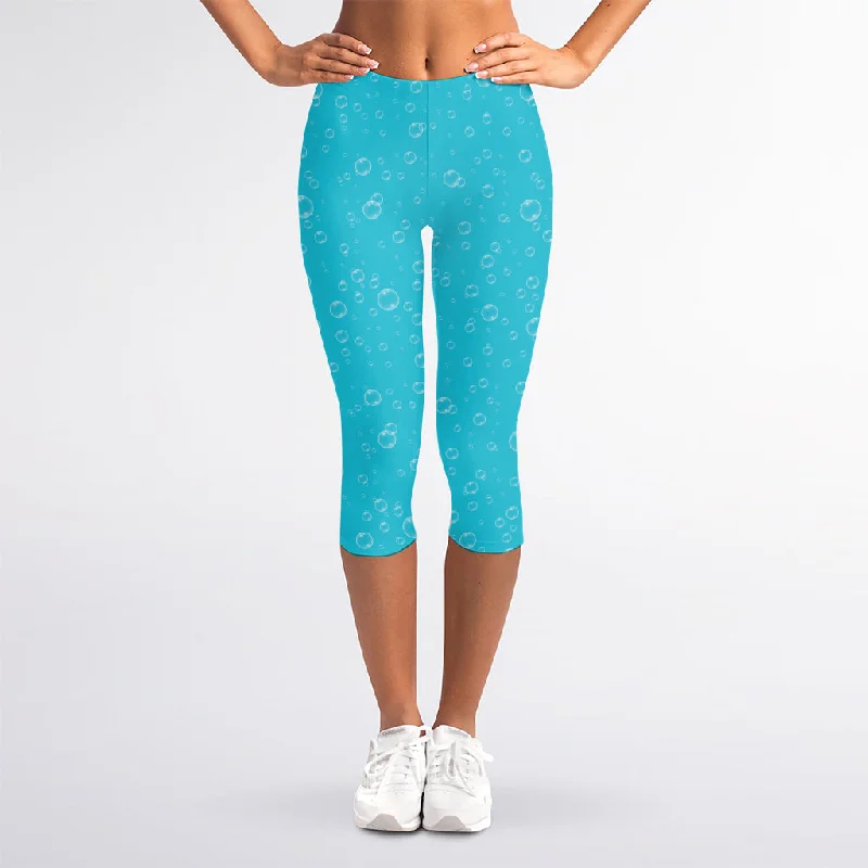 Limited Availability Ocean Bubble Pattern Print Women's Capri Leggings