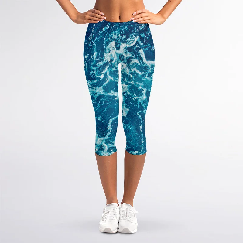 Huge Discounts Ocean Surface Print Women's Capri Leggings