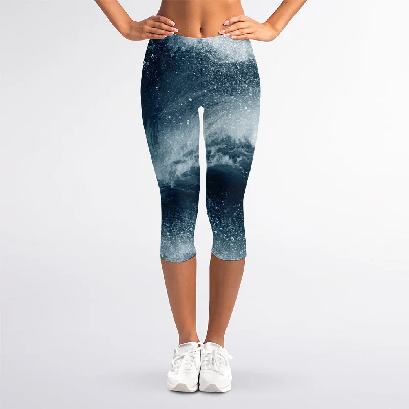 Final Clearance Ocean Wave Print Women's Capri Leggings