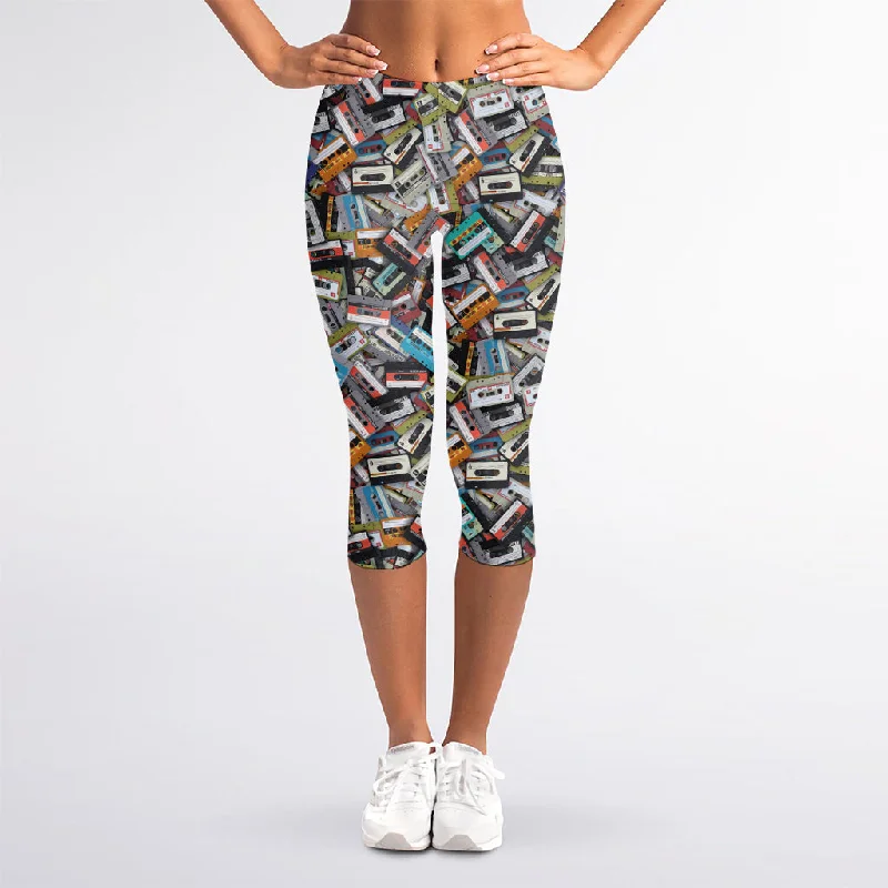 Closeout Old Cassette Tape Print Women's Capri Leggings