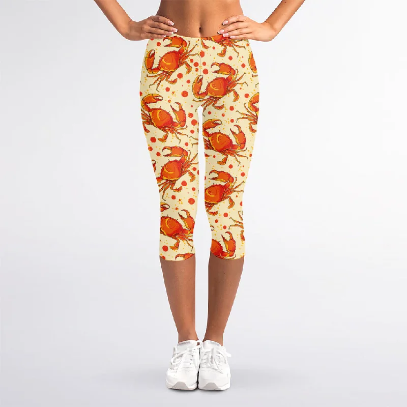 Blowout Sale Orange Crab Pattern Print Women's Capri Leggings