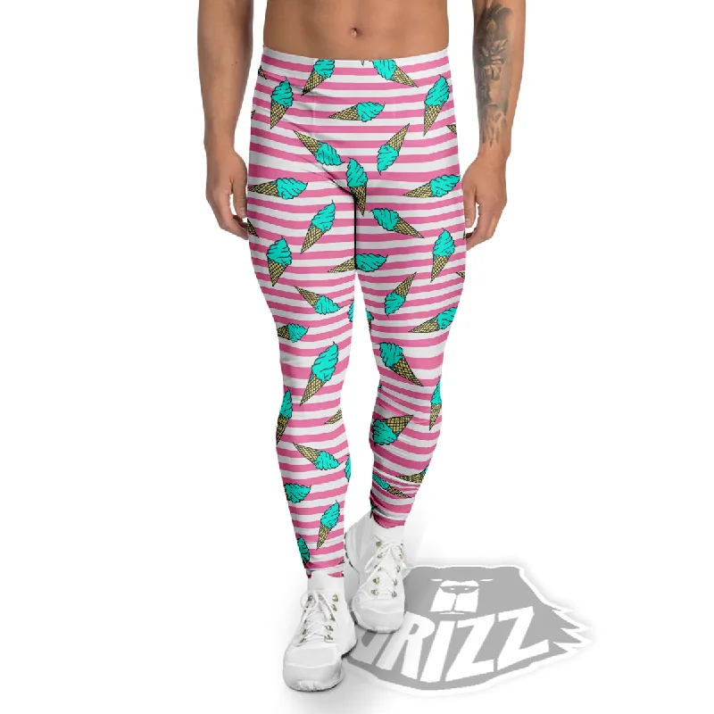Epic Deals Pink Striped Ice Creams Print Pattern Men's Leggings