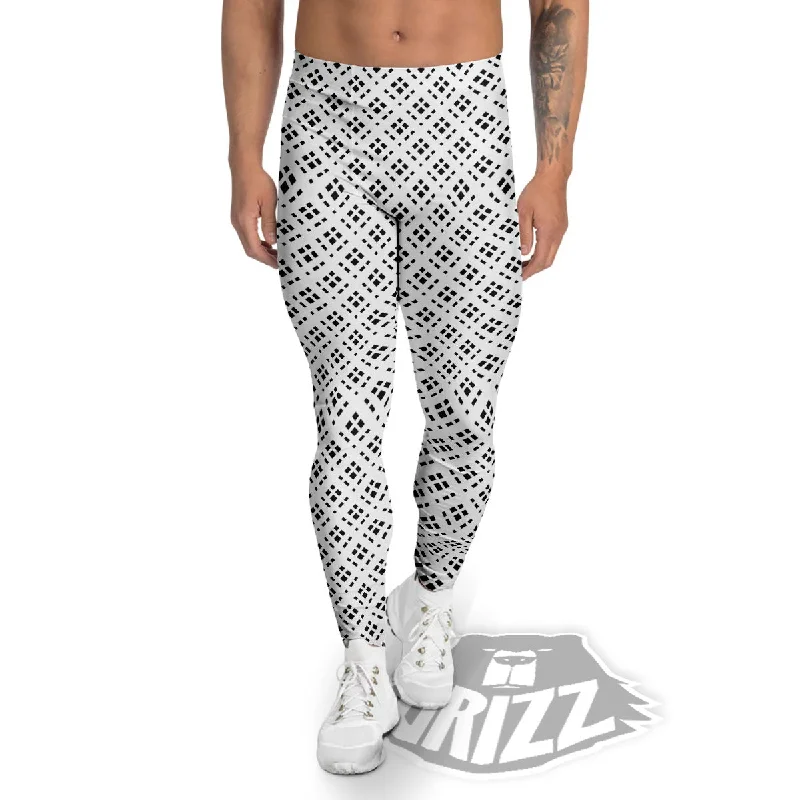 Can't Miss Pixel White And Black Print Pattern Men's Leggings