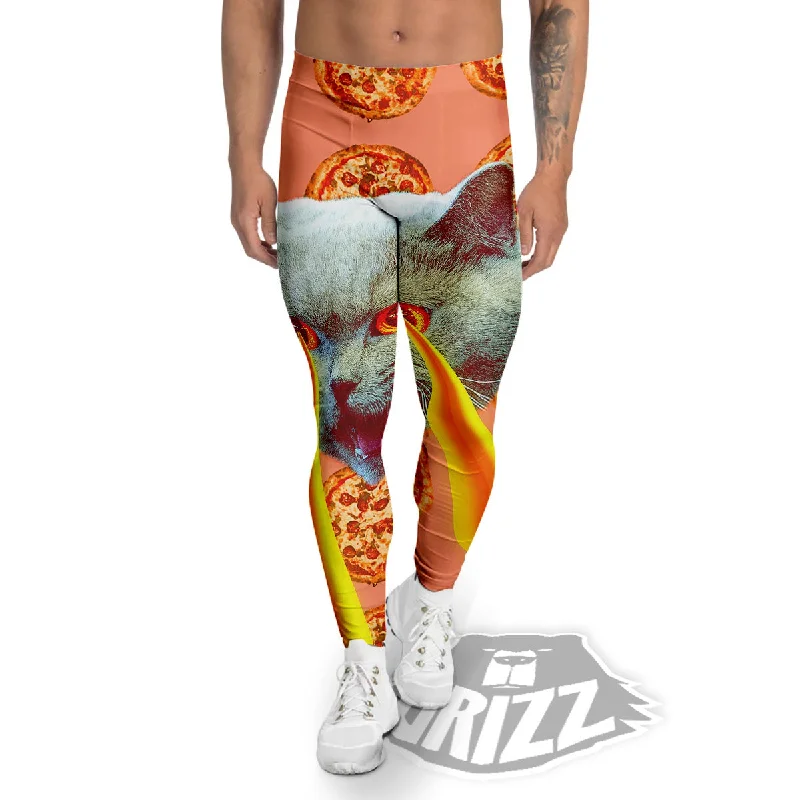 Savings Event Pizza And Cat Print Men's Leggings