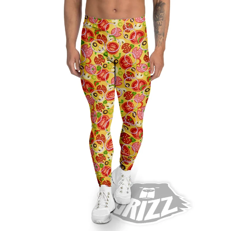 Act Fast Pizza And Different Ingredients Print Pattern Men's Leggings
