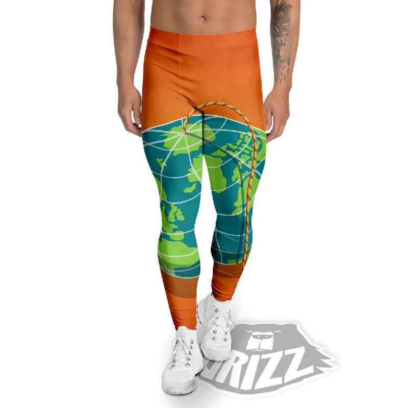 Price Smash Planet Earth With Burning Fuse Orange Print Men's Leggings