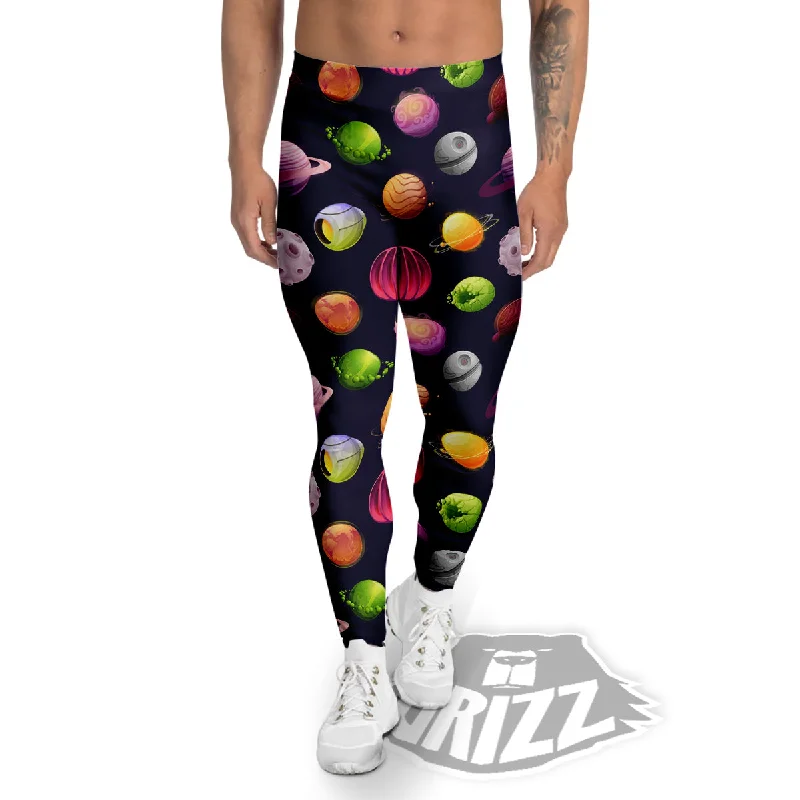 Warehouse Sale Planets And Stars Print Pattern Men's Leggings