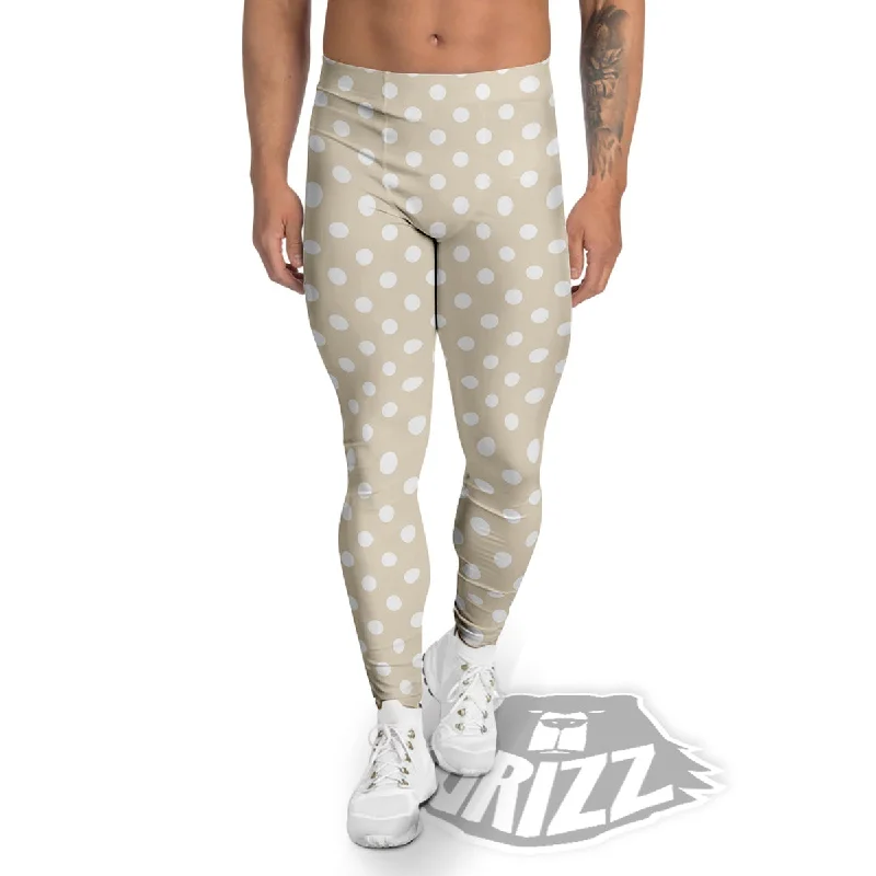 Instant Savings Polka Dot White And Beige Print Pattern Men's Leggings