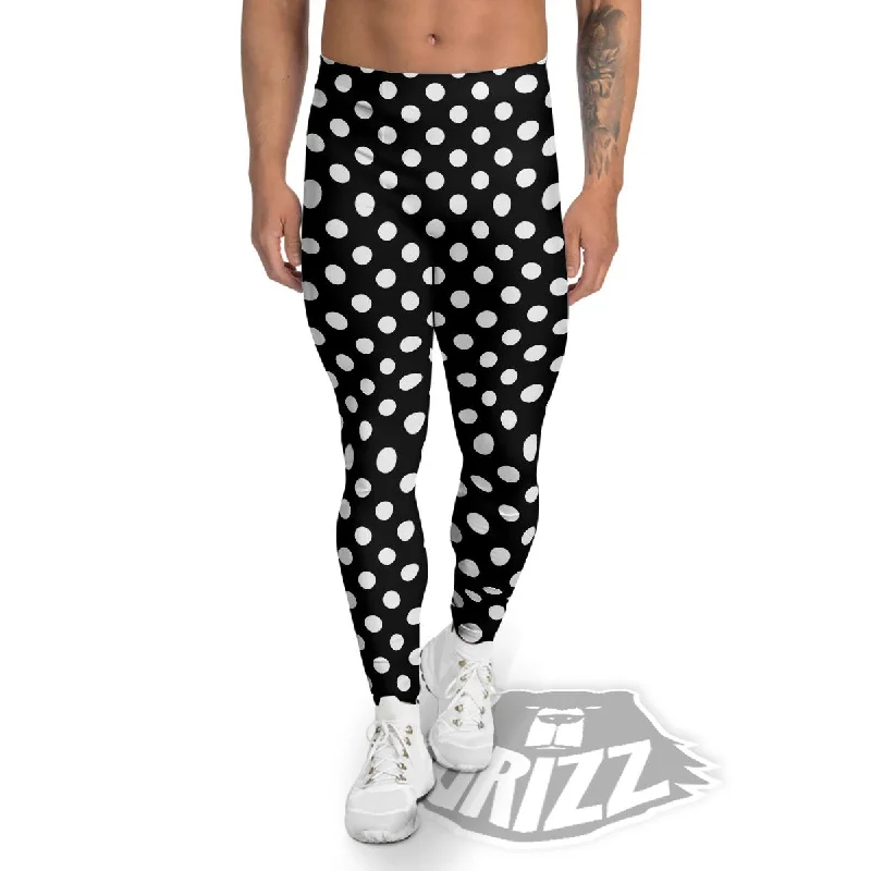 Year-End Sale Polka Dot White And Black Style Print Pattern Men's Leggings
