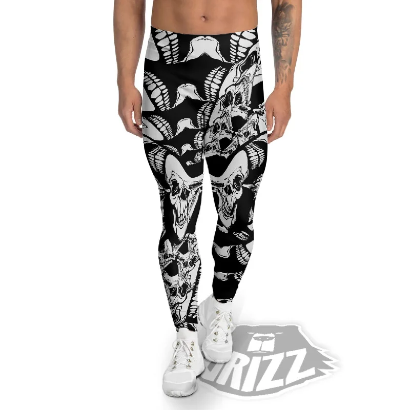 Limited Edition Psychedelic Black And White Skull Print Men's Leggings