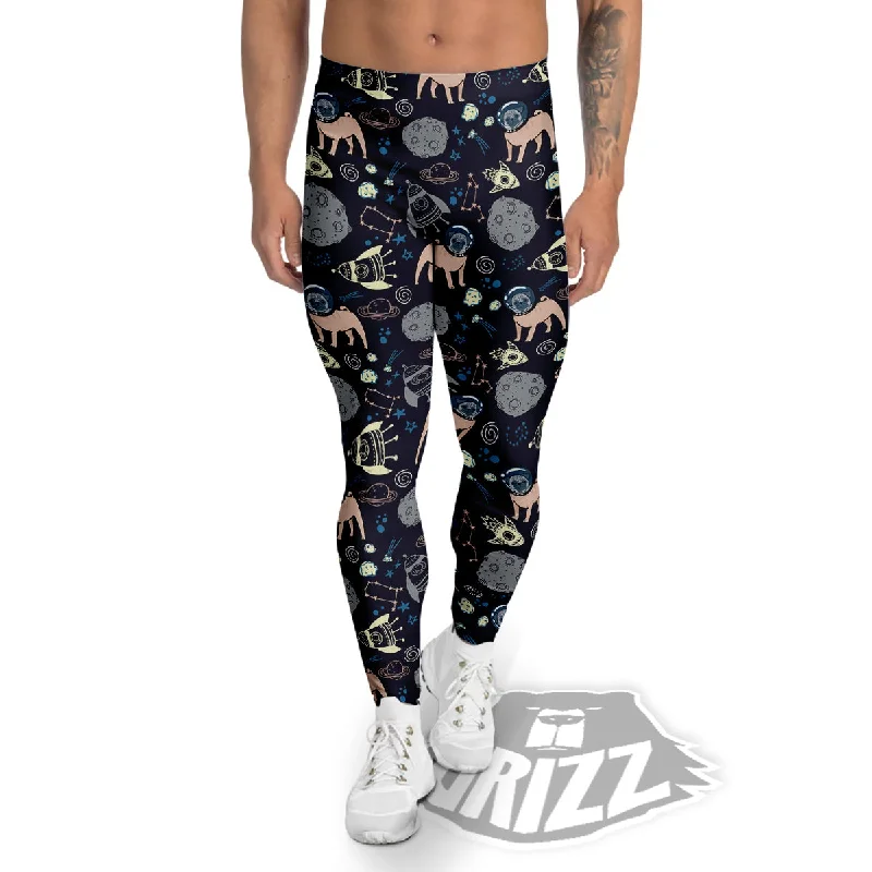 While Supplies Last Pug And Astronaut In The Space Print Pattern Men's Leggings