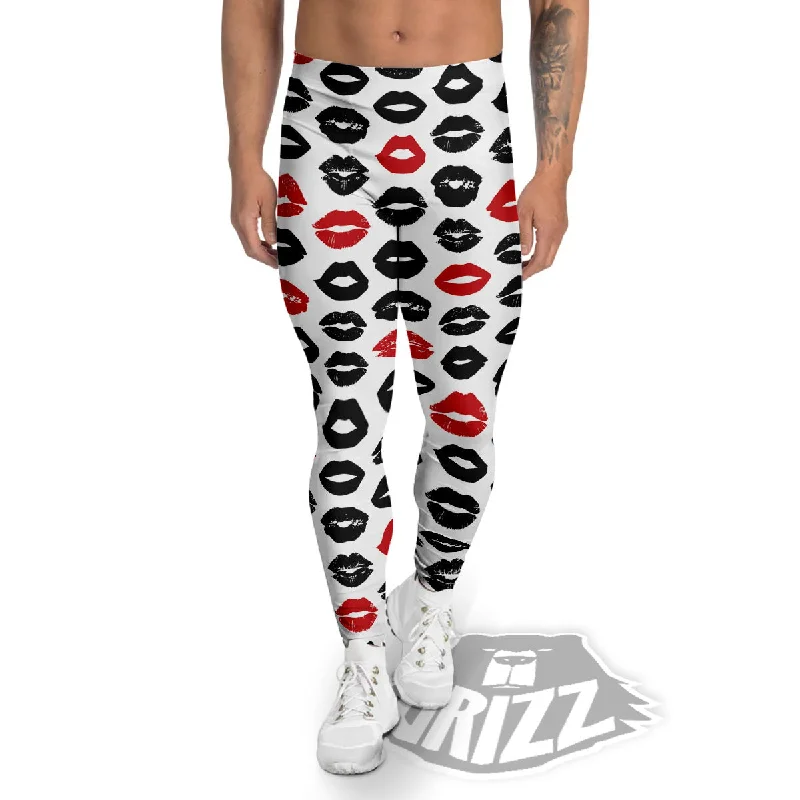 Price Reduction Red And Black Lips Print Pattern Men's Leggings