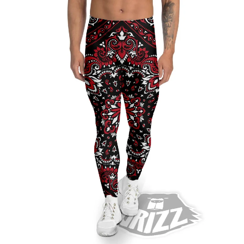 Lowest Price Red Black Bandana Paisley Print Men's Leggings
