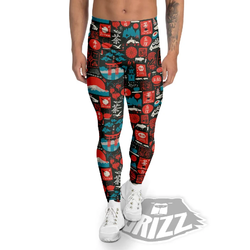 Early Access Red Japanese Characters Print Pattern Men's Leggings