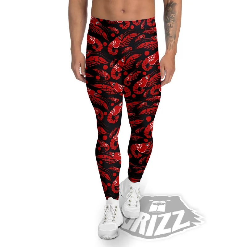 Closeout Red Shrimps Print Pattern Men's Leggings