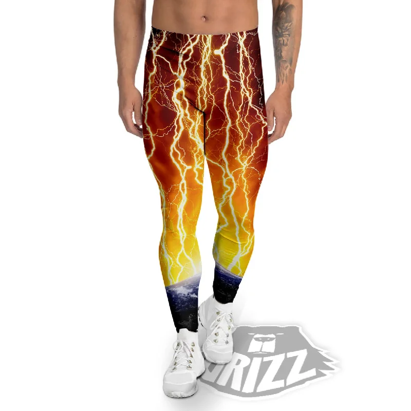 Bonus Savings Red Sky With Lightnings Print Men's Leggings