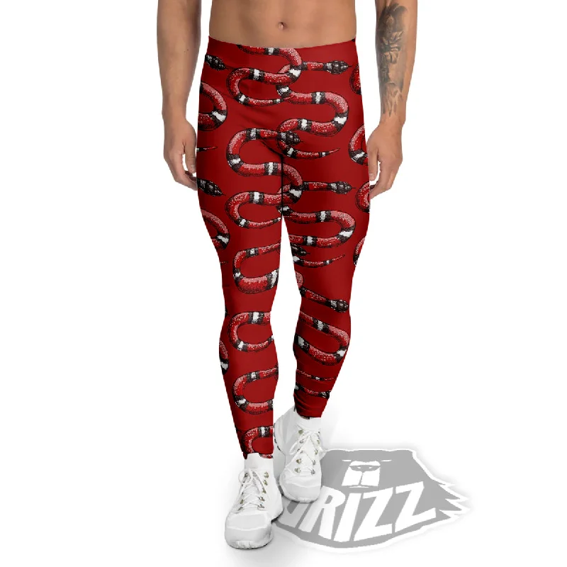 Amazing Deals Red Snake Drawing Color Print Pattern Men's Leggings