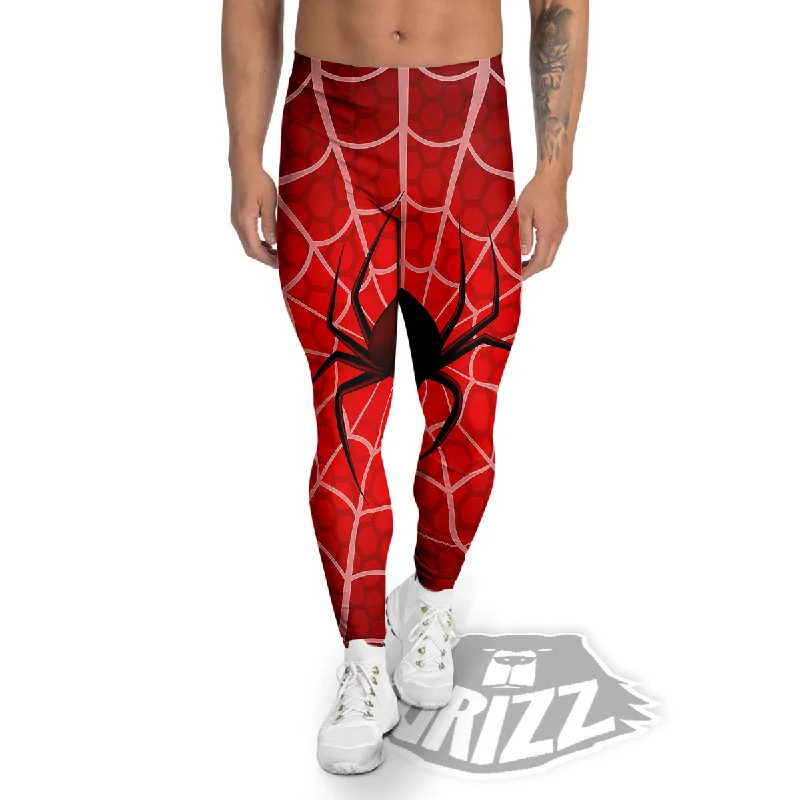 Price Drop Red Spider Web Cobweb trap Print Men's Leggings