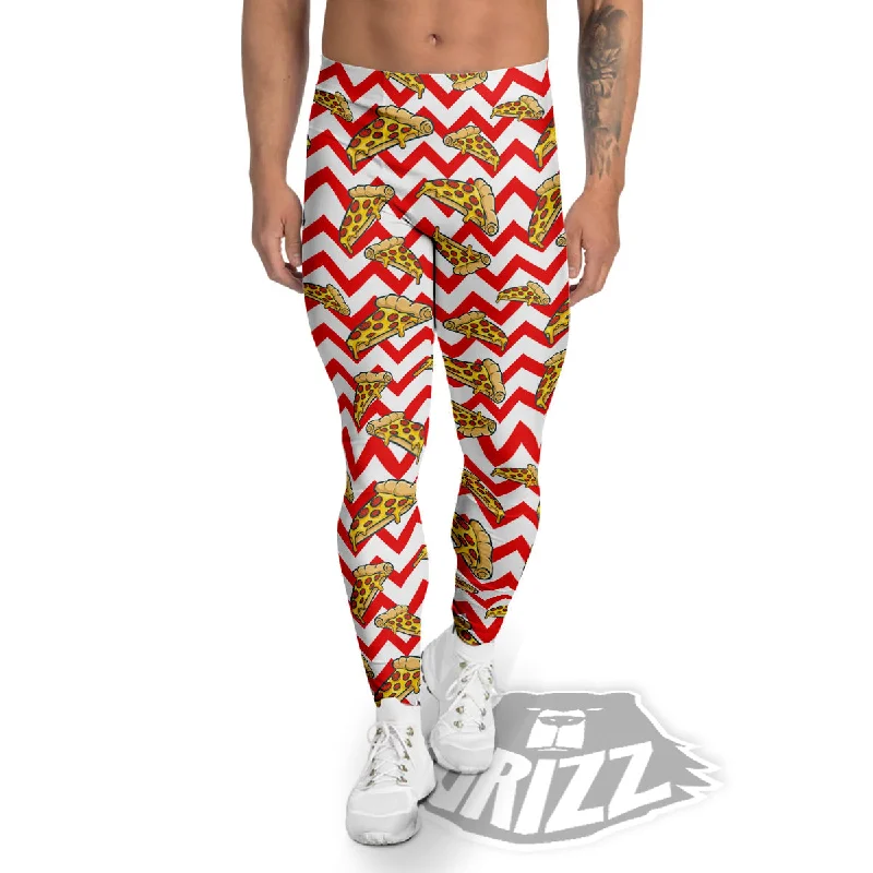 Must-Have Deals Red Zigzag Pizza Print Pattern Men's Leggings