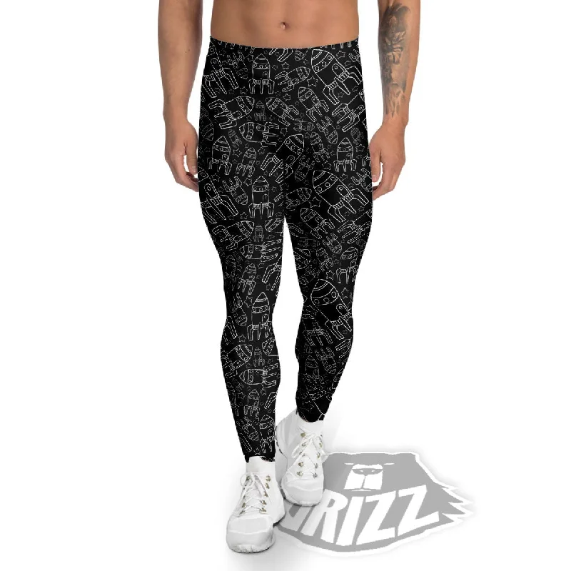 Today’s Deal Rocket White And Black Print Pattern Men's Leggings