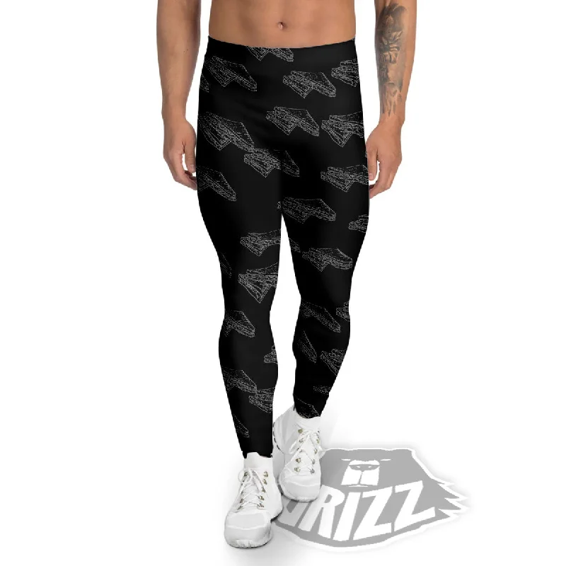 Midnight Madness Sandwich Black Doodle Print Pattern Men's Leggings