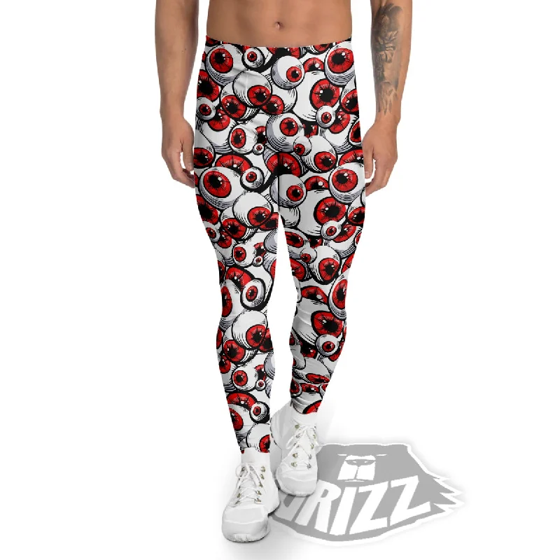 Hurry In Scary Red Eyes Print Pattern Men's Leggings