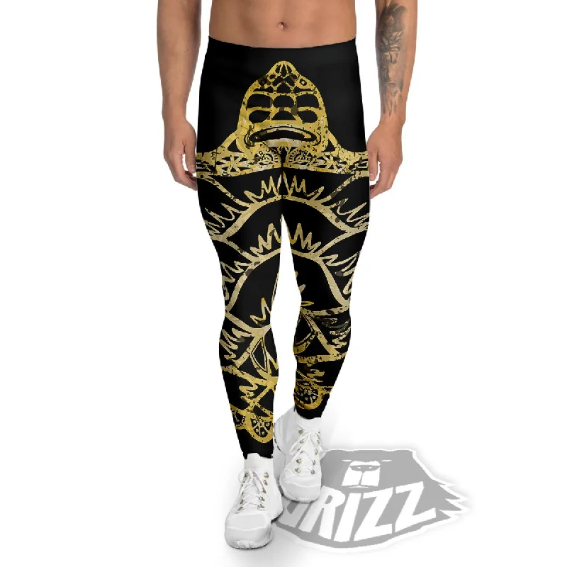 Early Access Sea Turtle Gold And Black Print Men's Leggings