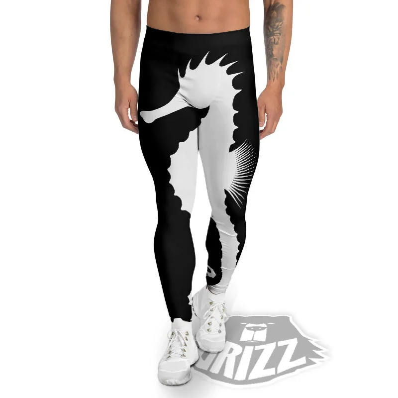 Daily Deals Seahorse White And Black Print Men's Leggings