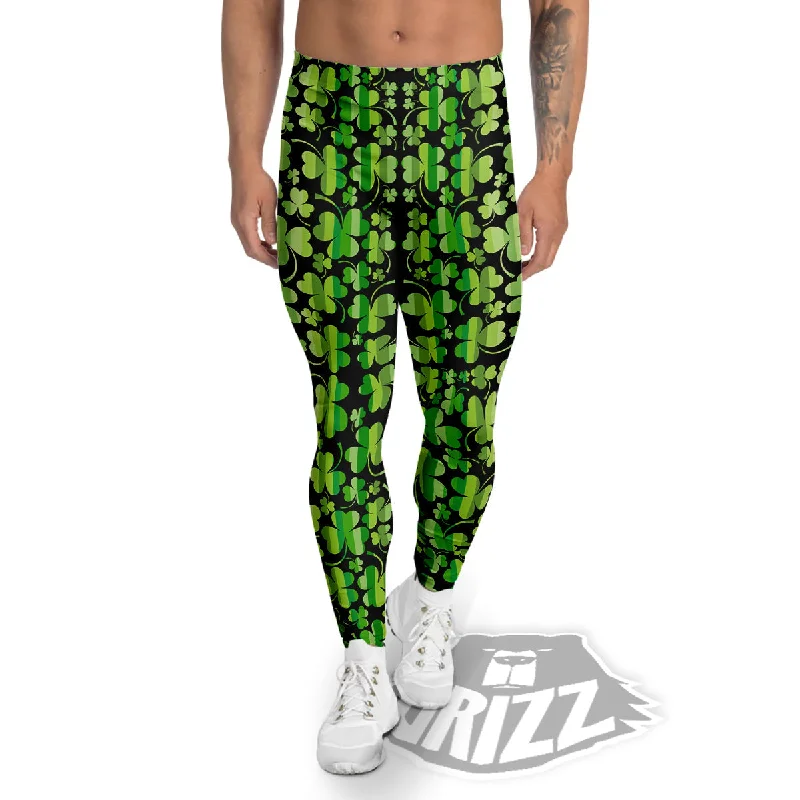 Can't Miss Shamrock Green And Black Print Pattern Men's Leggings