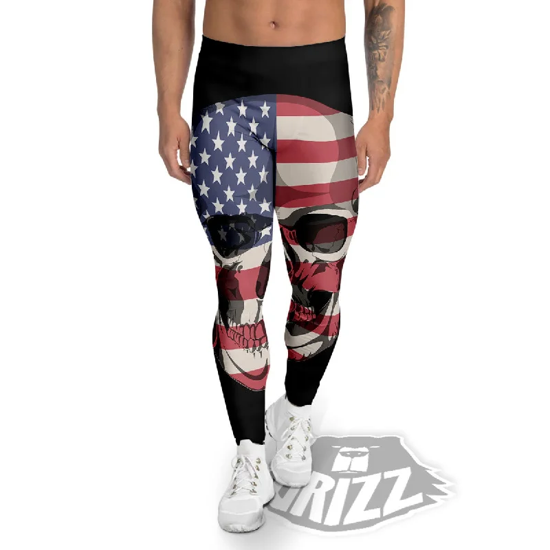 Big Discounts Skull American Flag Print Men's Leggings