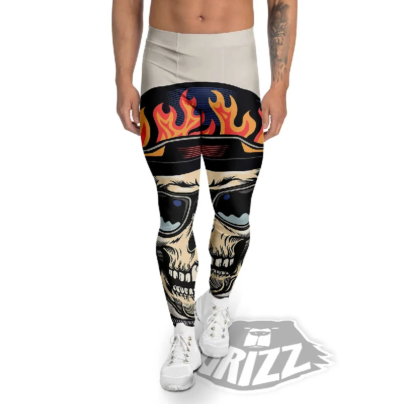 Amazing Deals Skull Biker Helmet Vintage Print Men's Leggings