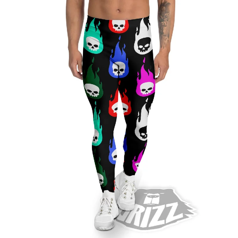 Price Break Skull Head Fire Colorful Print Pattern Men's Leggings