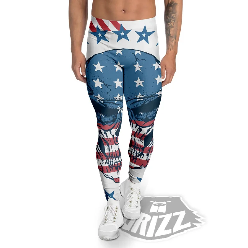 Deal Alert Skull Patriotic American Print Men's Leggings