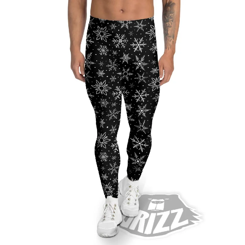 Act Now Snowflake White And Black Print Pattern Men's Leggings
