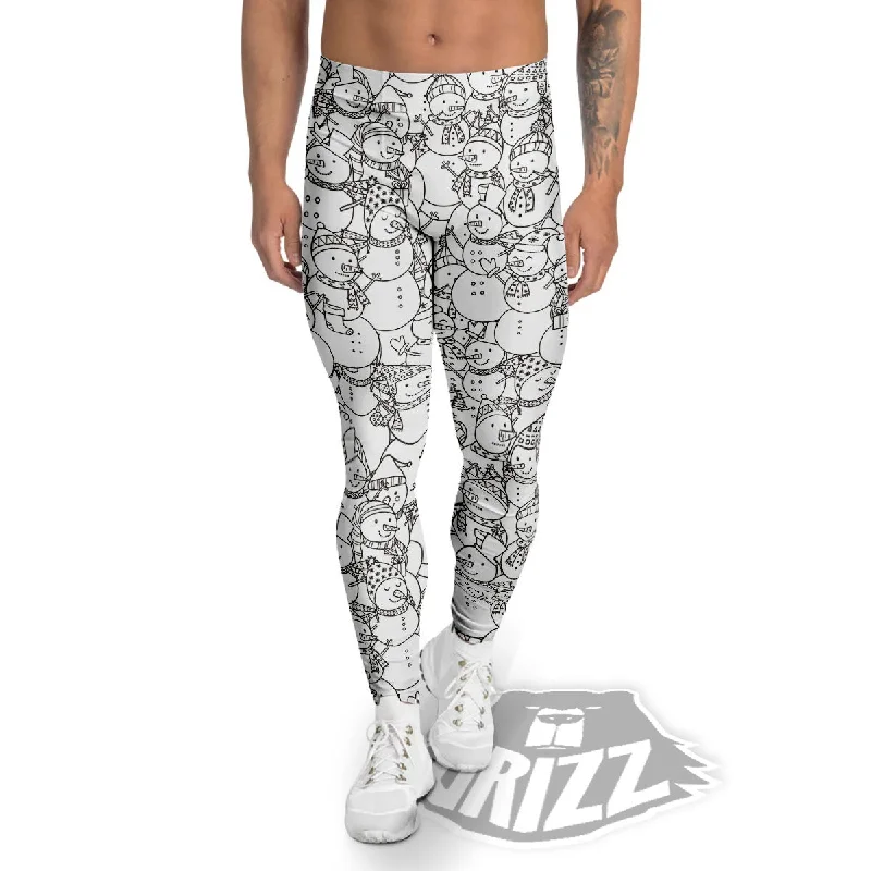Special Promotion Snowman White And Black Print Pattern Men's Leggings