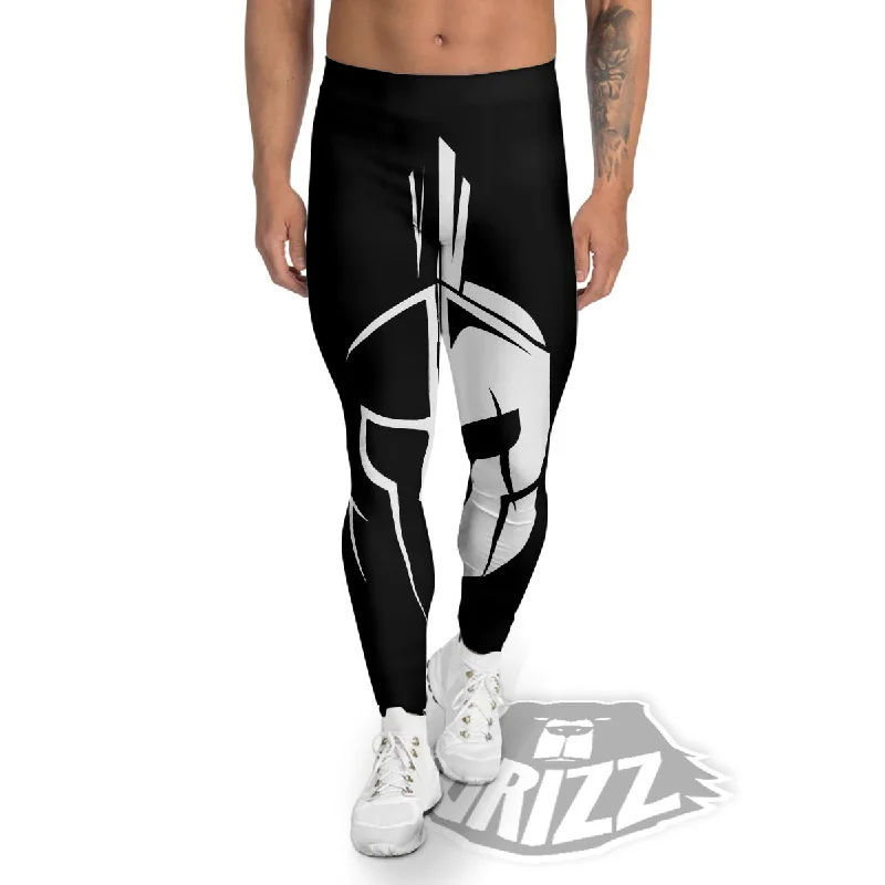 While Supplies Last Spartan Helmet White And Black Print Men's Leggings