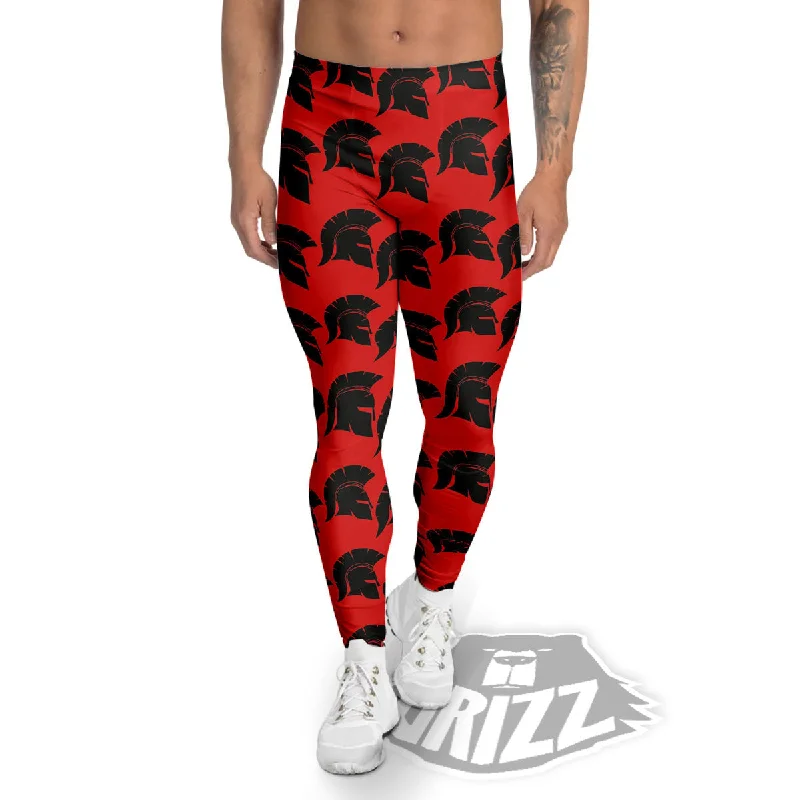 Holiday Sale Spartan Red And Black Print Pattern Men's Leggings