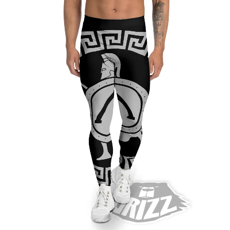 Early Bird Discount Spartan Warrior White And Black Print Men's Leggings