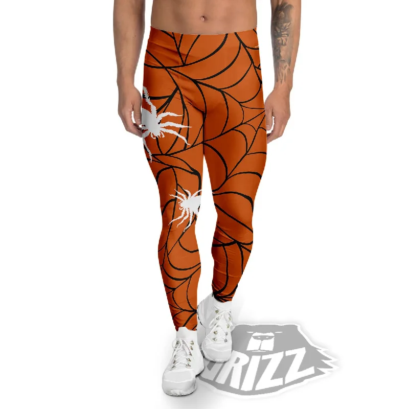 Limited Time Offer Spider Web Orange And Black Print Men's Leggings