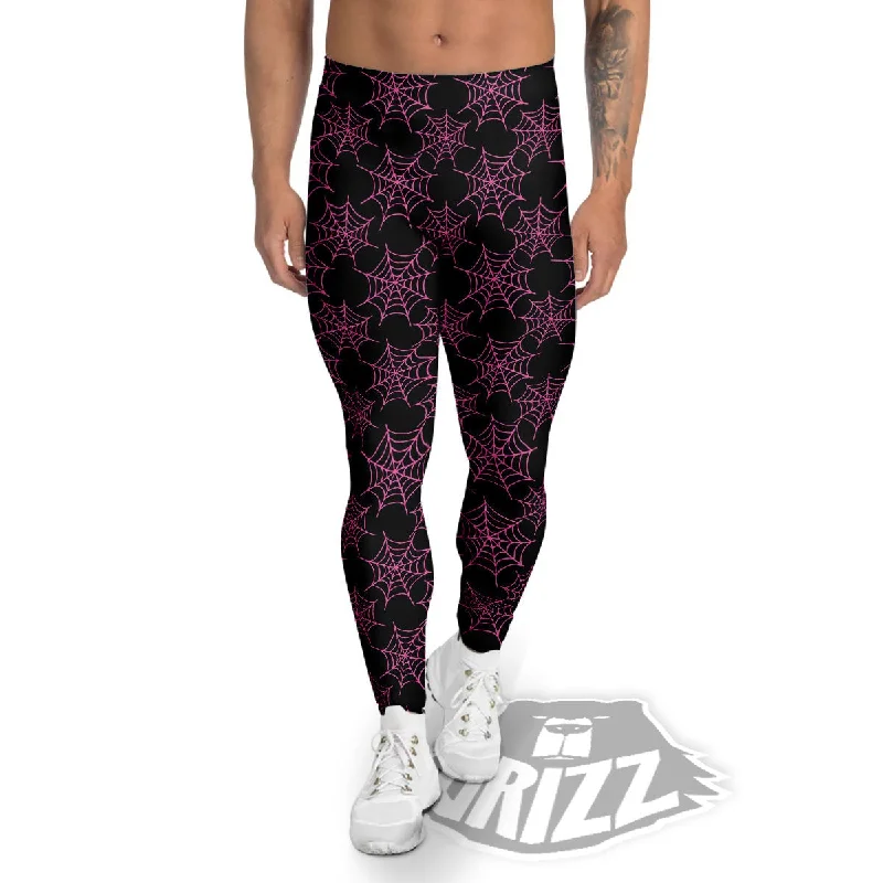 Unbeatable Prices Spider Web Pink And Black Print Pattern Men's Leggings