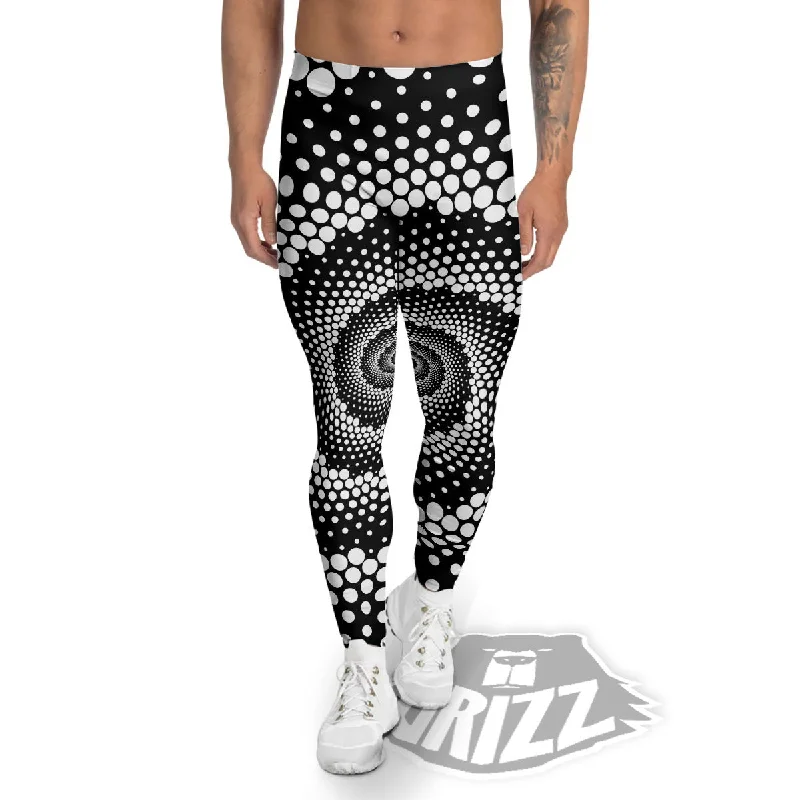 Super Deal Spiral Dot White And Black Print Men's Leggings