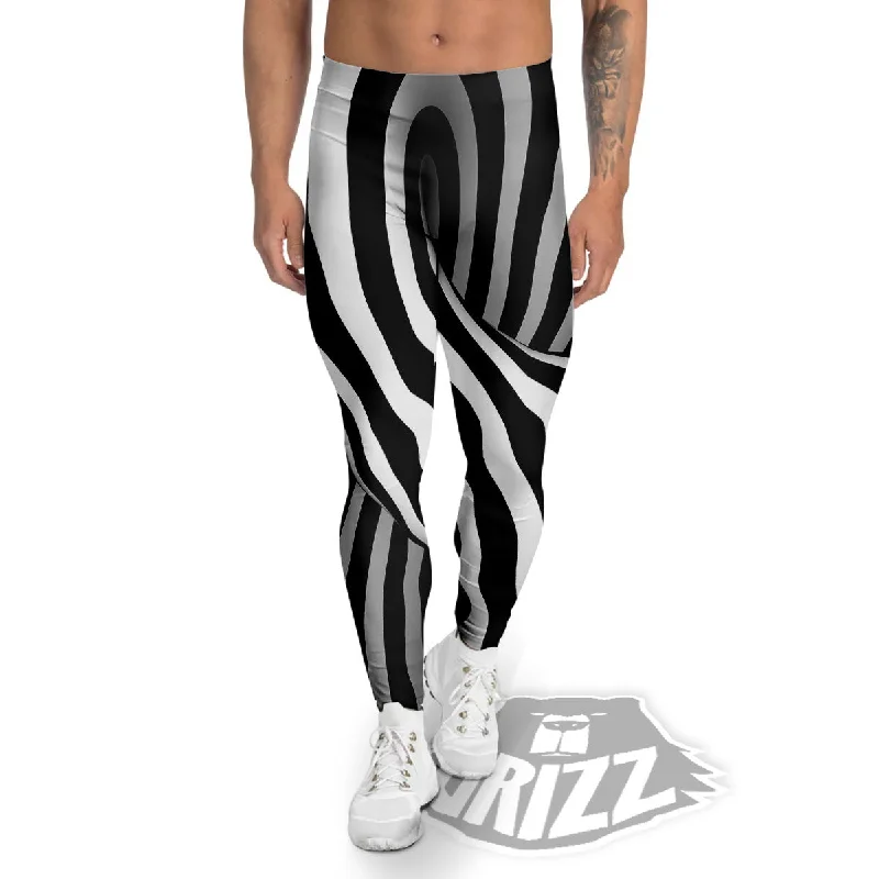 Price Rollback Spiral Twist Illusion White And Black Print Men's Leggings